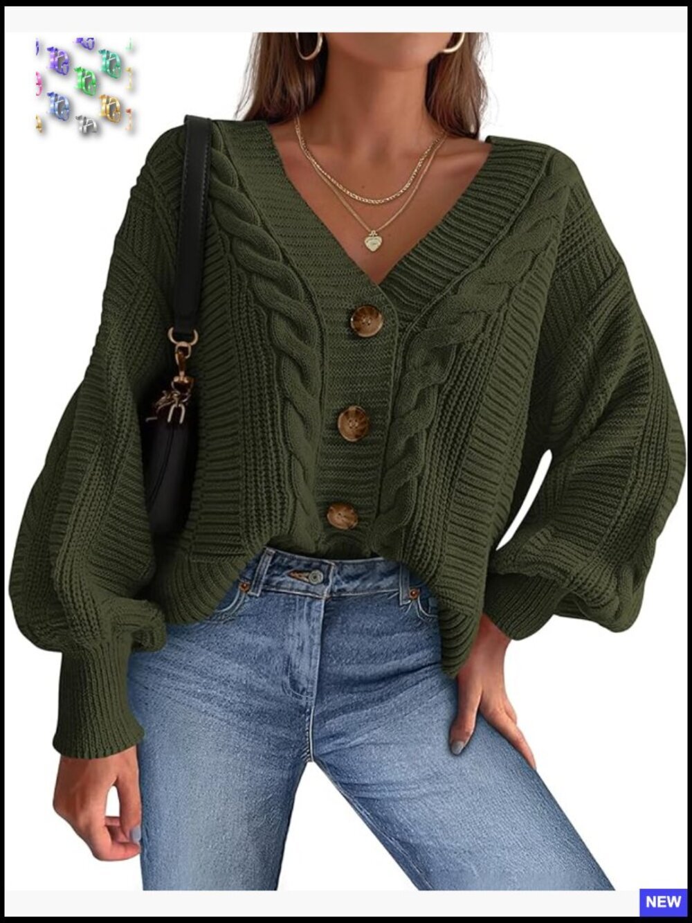 Chunky Cable Knit Cardigan V-Neck Oversized Button Sweater Long Sleeve Cozy